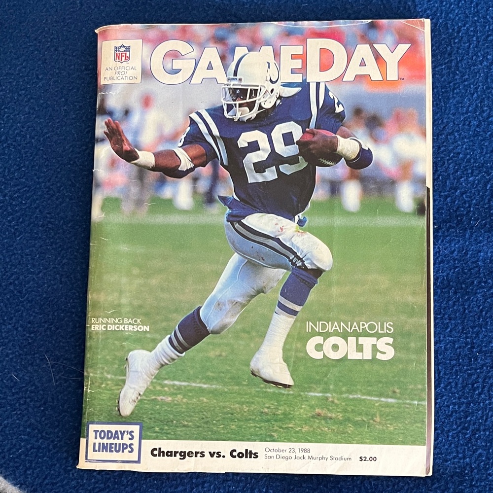 Indianapolis Colts GameDay Magazine Colts vs. Chargers October 23, 1988.